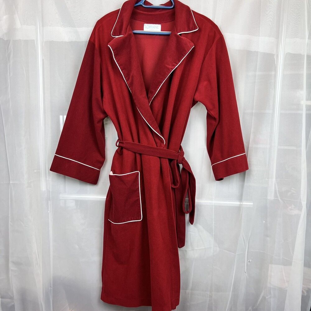 vintage Lorraine fleece robe wrap style collared sz large retro housecoat 80s